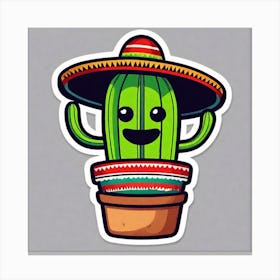 Mexico Cactus With Mexican Hat Sticker 2d Cute Fantasy Dreamy Vector Illustration 2d Flat Cen Canvas Print