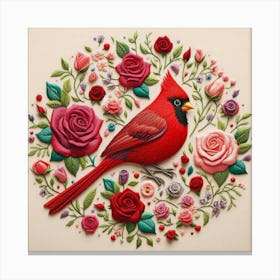 Cardinal around Roses Canvas Print