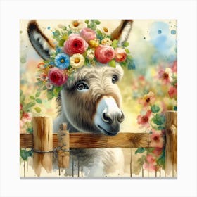 Donkey With Flowers 2 Canvas Print