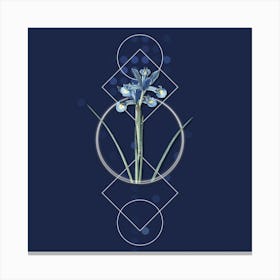 Vintage Spanish Iris Botanical with Geometric Line Motif and Dot Pattern Canvas Print