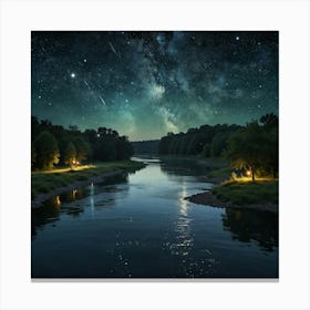 Night Sky Over River Canvas Print