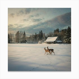 Two Deer In The Snow 3 Canvas Print