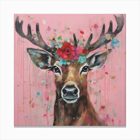 Deer With Flowers Canvas Print