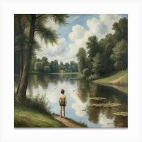 Boy Stood At A Lake 1 Canvas Print
