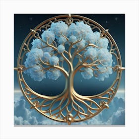 Blooming Skybluebluegold Tree Of Life In Silve (2) Canvas Print