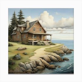 Coastal Log Cabin Landscape Art Print 2 Canvas Print