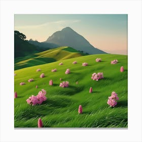 Pink Flowers In A Field Canvas Print