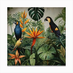 Parrots In The Jungle Canvas Print