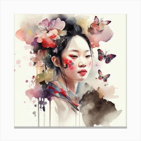 Watercolor Floral Asian Woman #2 Canvas Print
