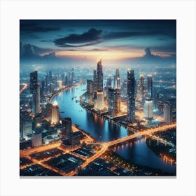 Bangkok Cityscape At Night Canvas Print