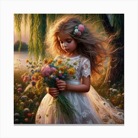 Little Girl With Flowers 6 Canvas Print
