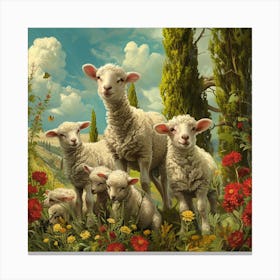 Lambs In The Meadow Canvas Print
