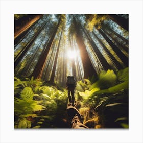 Hiker In The Forest Canvas Print