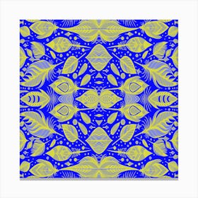 Neon Vibe Abstract Peacock Feathers Blue And Yellow Canvas Print