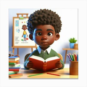 African American 6 years reading book 3D ART 7 Canvas Print