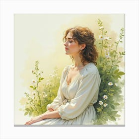 Watercolor Painting Of A French Poetess, Gentle And Introspective Atmosphere 1 Canvas Print