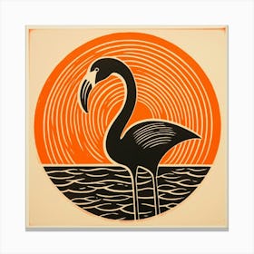 Retro Bird Lithograph Flamingo 2 Canvas Print