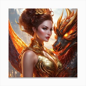 Dragon And A Woman Canvas Print