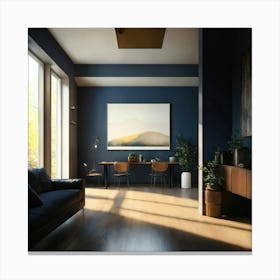 Modern Living Room With Blue Walls 1 Canvas Print