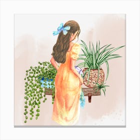 Girl With Plants Canvas Print