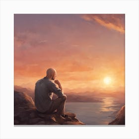  A Young, Bald Man Is Sitting, Clasping His Hand Un  Canvas Print
