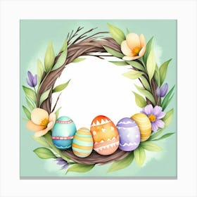 Easter Wreath In A Watercolor Painting Style, On A Light Green Background Leinwandbild