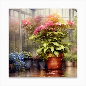 Watercolor Greenhouse Flowers 6 Canvas Print