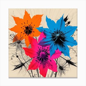 Andy Warhol Style Pop Art Flowers Love In A Mist Nigella 4 Square Canvas Print