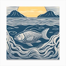 Linocut Fish In The Sea 4 Canvas Print