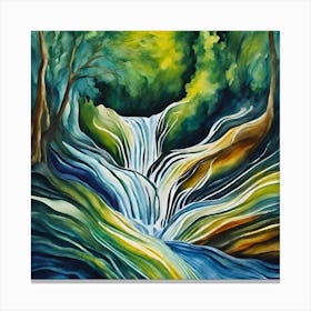 Waterfall In The Forest- Beautiful waterfall at the mountain with blue sky and white cumulus clouds. Waterfall in tropical green tree forest. Waterfall is flowing in jungle. Nature abstract background. Canvas Print