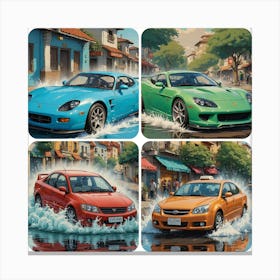 Four Cars In Water Canvas Print