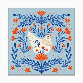 Blooming Chicken Blue And Orange Canvas Print