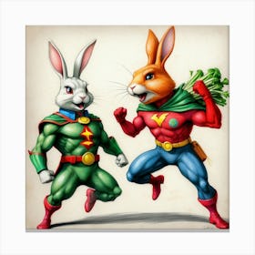 Rabbits And Superheroes Canvas Print