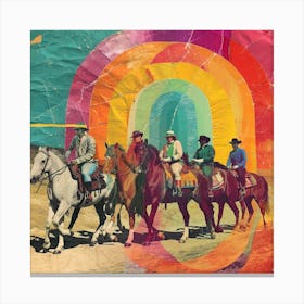 Rainbow Retro Cowboy Collage Canvas Print