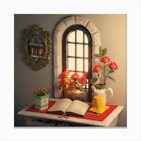 Book And Flowers Canvas Print
