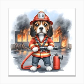 Beagle Firefighter~Reimagined 4 Canvas Print