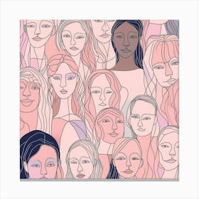 Seamless Pattern Of Women'S Faces Canvas Print