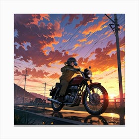 Sunset On A Motorcycle 1 Canvas Print