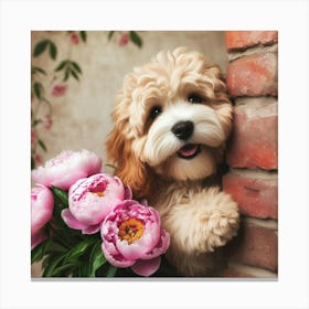 Poodle Puppy With Flowers Canvas Print