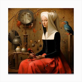 Woman With Birds 2 Canvas Print