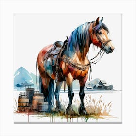 Horse With Barrels Canvas Print