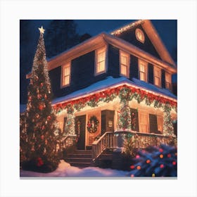 Christmas Decorated Home Outside Haze Ultra Detailed Film Photography Light Leaks Larry Bud Mel (10) Canvas Print