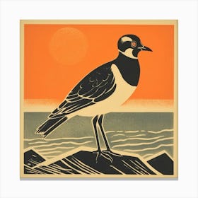 Retro Bird Lithograph Lapwing 3 Canvas Print