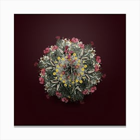 Vintage Bugle Lily Flower Wreath on Wine Red n.0344 Canvas Print