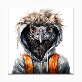 Watercolour Cartoon Emu In A Hoodie 3 Canvas Print