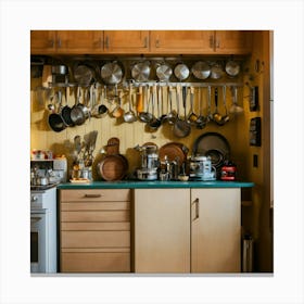 A Photo Of A Kitchen With A Variety Of Cooking Ute Canvas Print