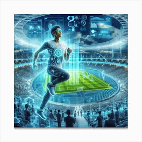 Futuristic Soccer Player In Futuristic Stadium Canvas Print