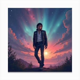 Michael Jackson With A Watercolor Aurora Sky Display 1 Canvas Print