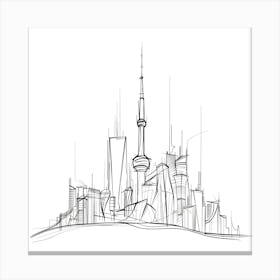 Tokyo Skyline, minimalist, line art, black and white. Canvas Print