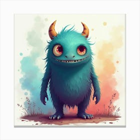 Monster With Eerie Eyes In A Colorful Watercolor Mist 1 Canvas Print